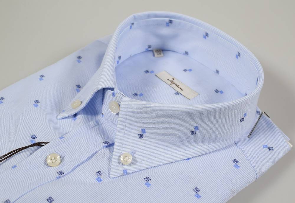 Ingram Camicia ingram button down celeste mille righe con micro disegno fil coupè