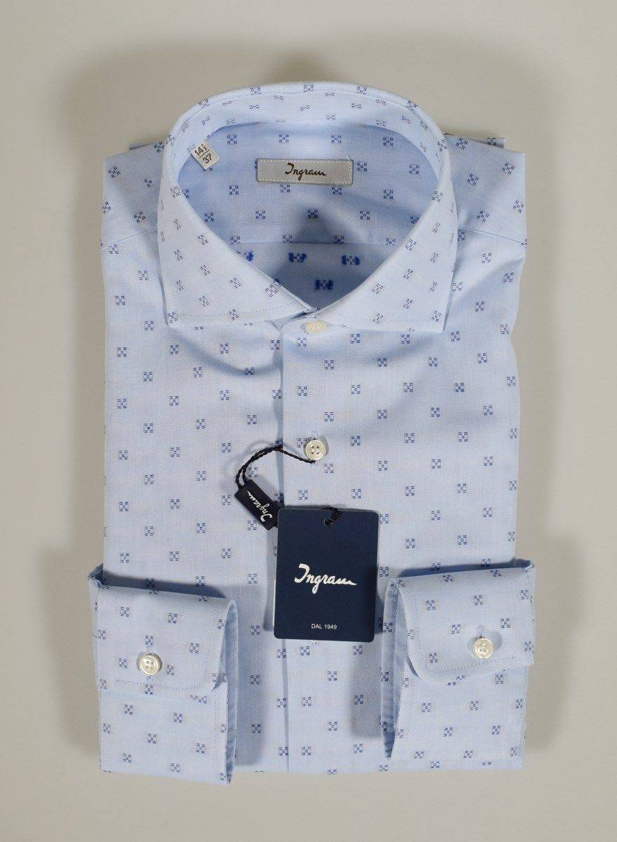 Ingram Camicia Ingram Celeste Slim Fit Collo Francese In Puro Cotone