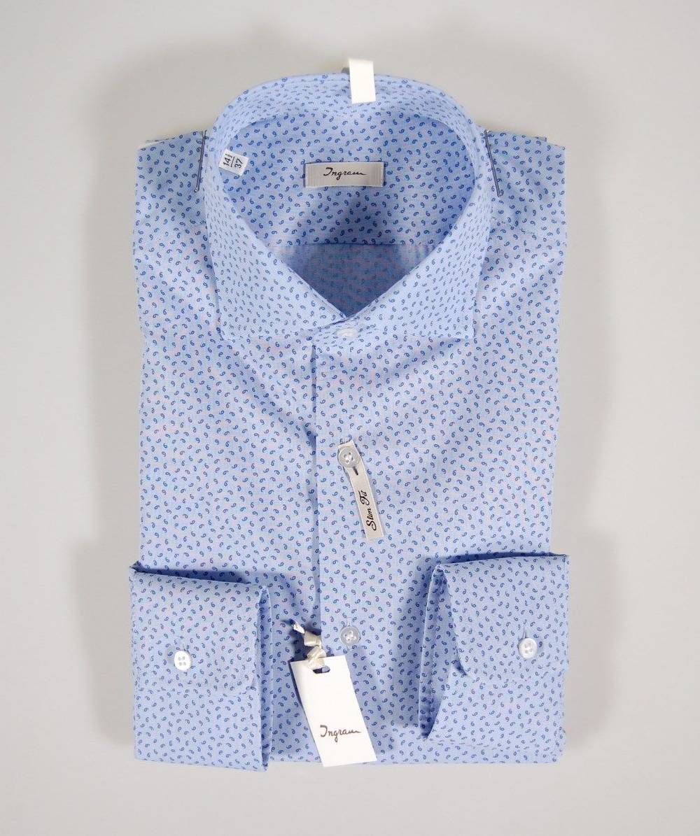 Ingram Camicia Ingram Celeste Slim Fit Micro Disegno