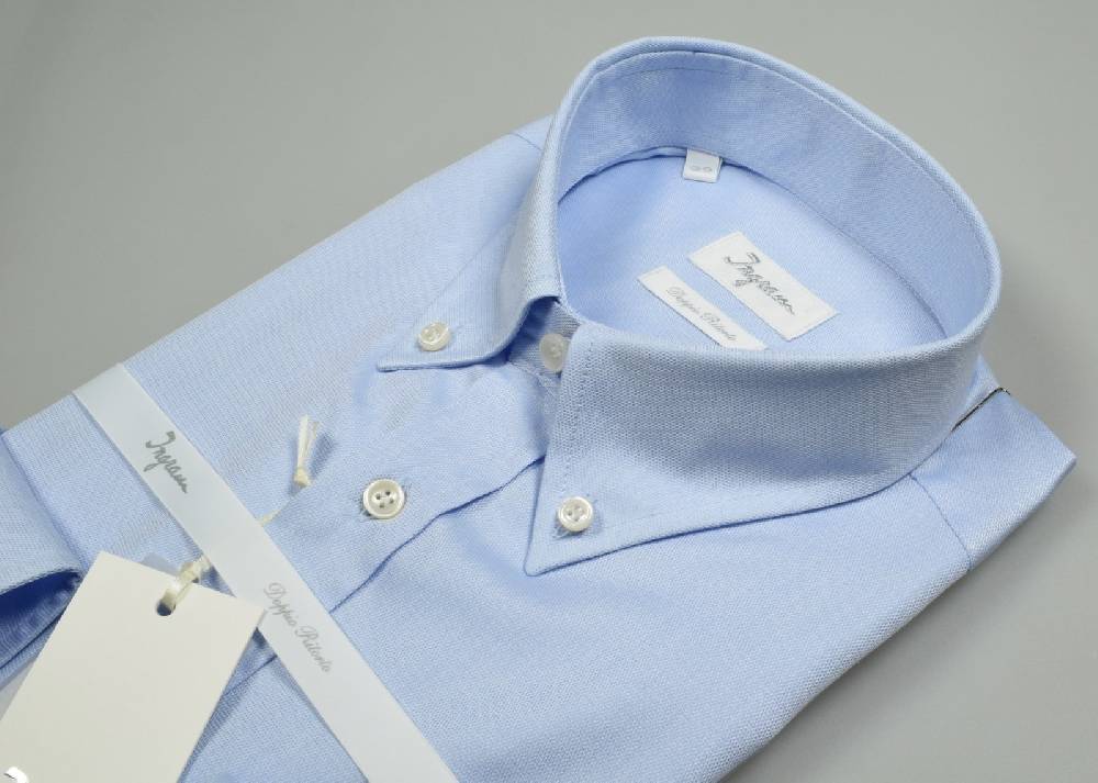 Ingram Camicia Ingram Collo Button Down Celeste Chiaro In Cotone Doppio Ritorto