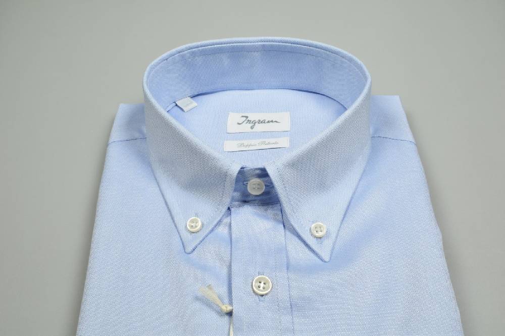 Ingram Camicia Ingram Collo Button Down Celeste Chiaro In Cotone Doppio Ritorto