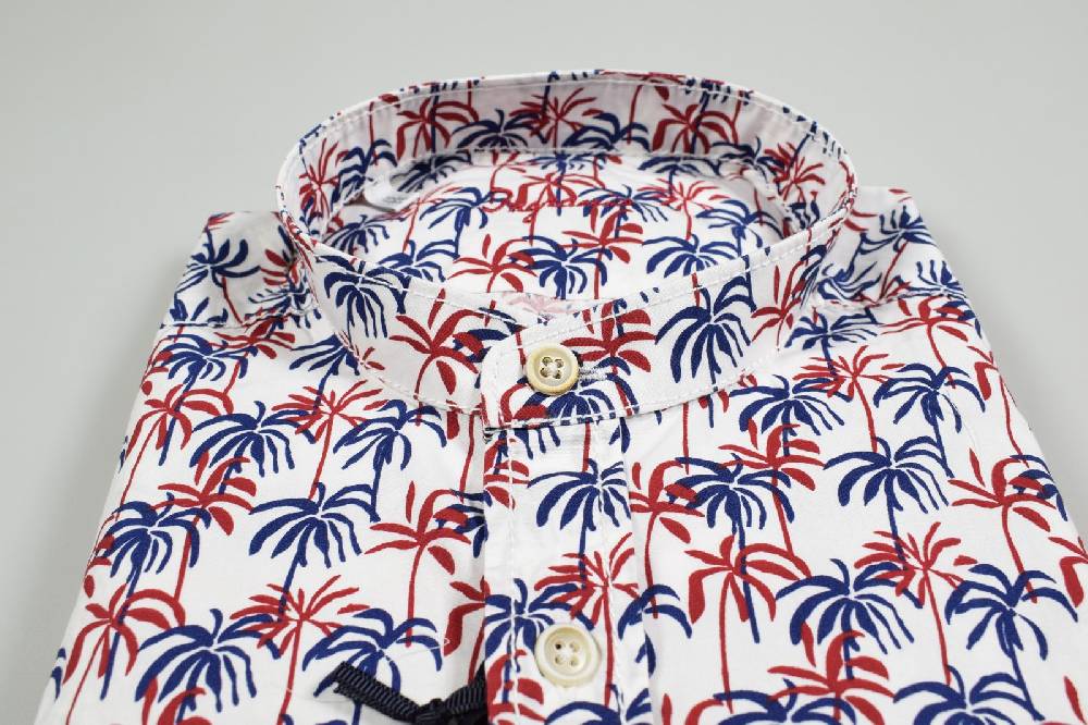 Ingram Camicia Ingram In Cotone Lavato Collo Coreana Con Tasconi Fantasia Floreale