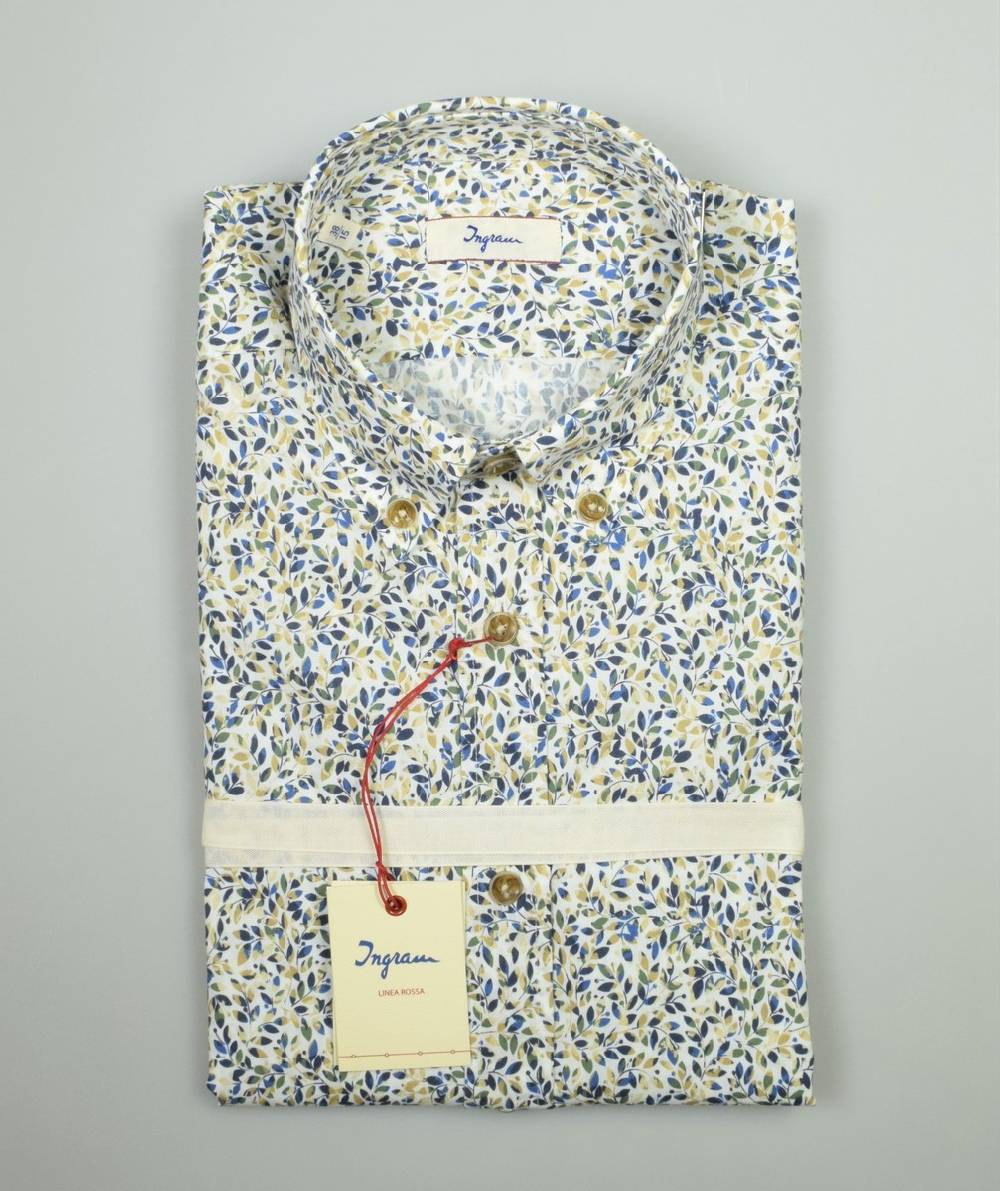 Ingram Camicia Ingram In Cotone Stretch Fantasia Floreale Stampata