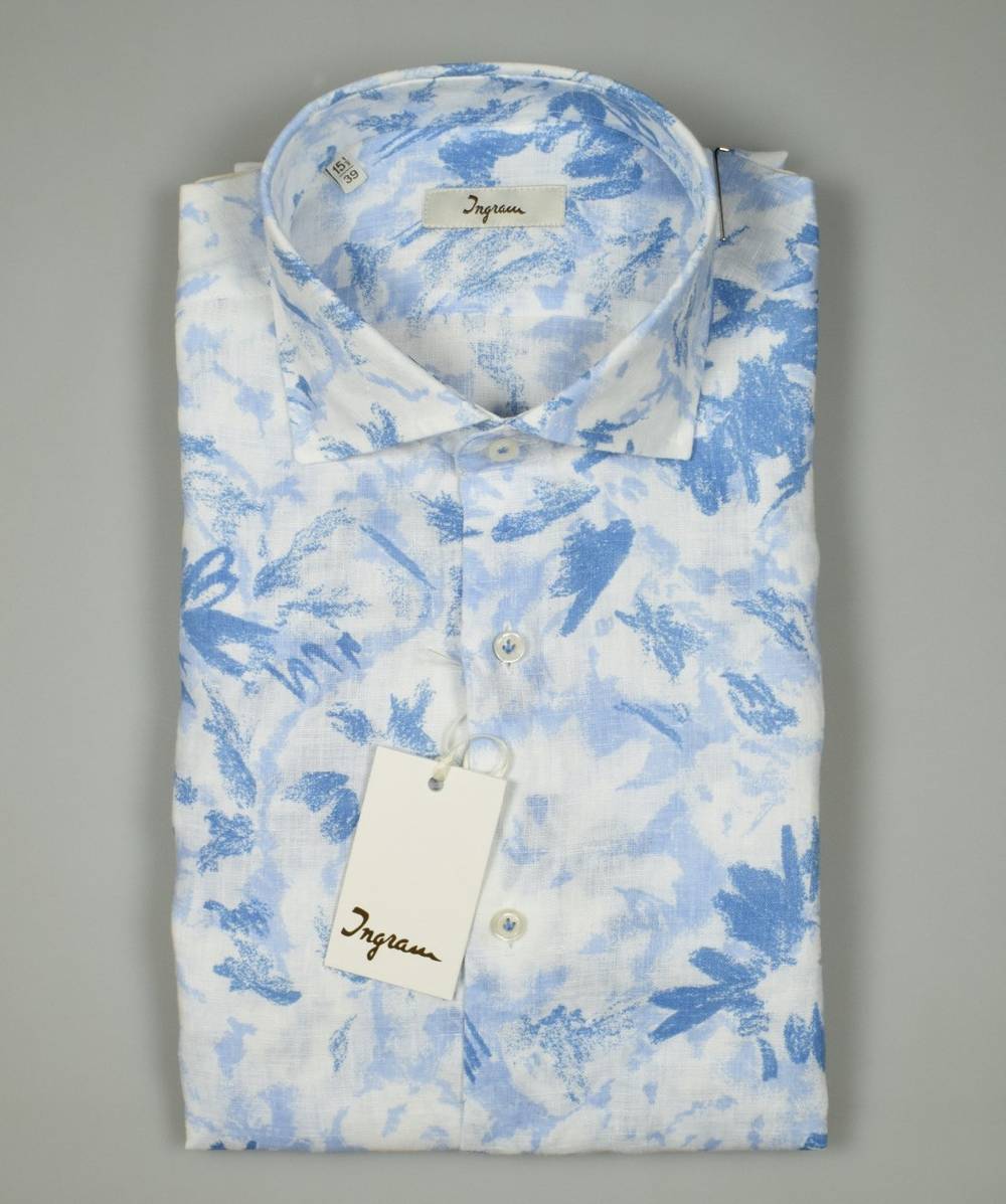 Ingram Camicia Ingram In Puro Lino Fantasia Stampata