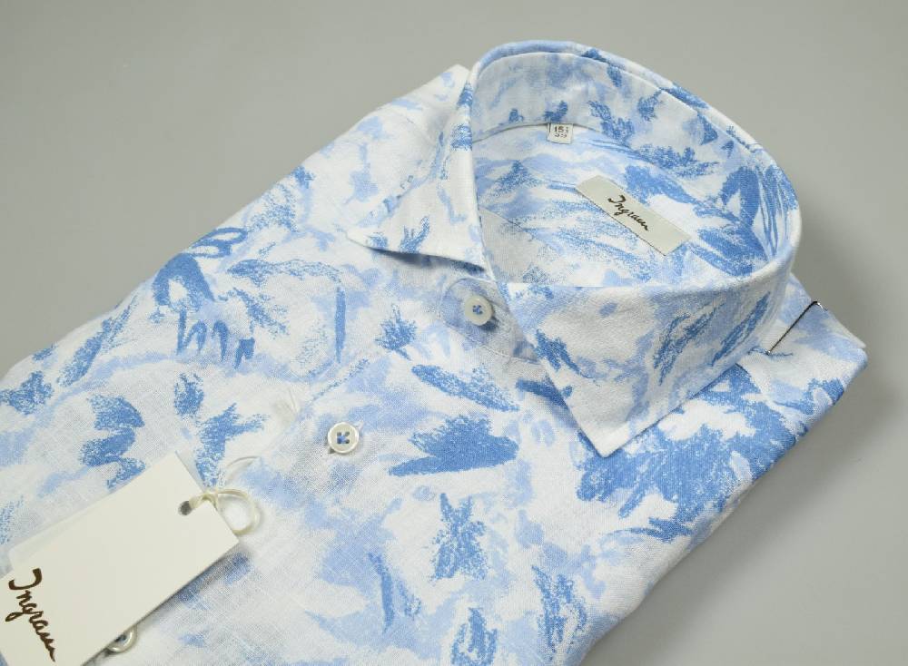 Ingram Camicia Ingram In Puro Lino Fantasia Stampata