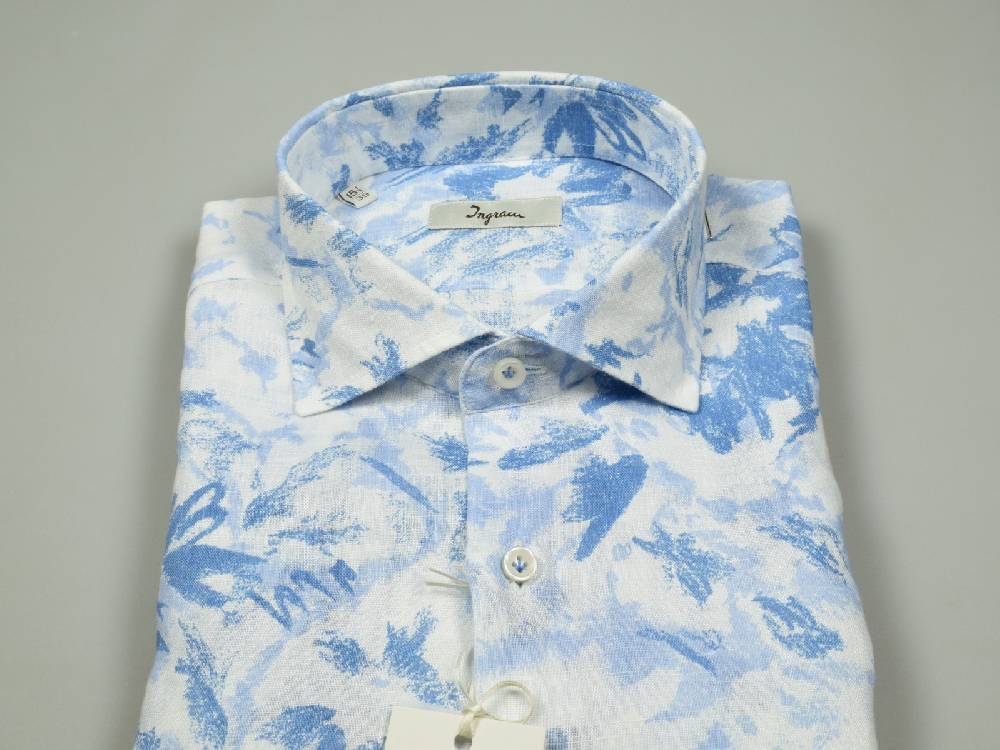 Ingram Camicia Ingram In Puro Lino Fantasia Stampata