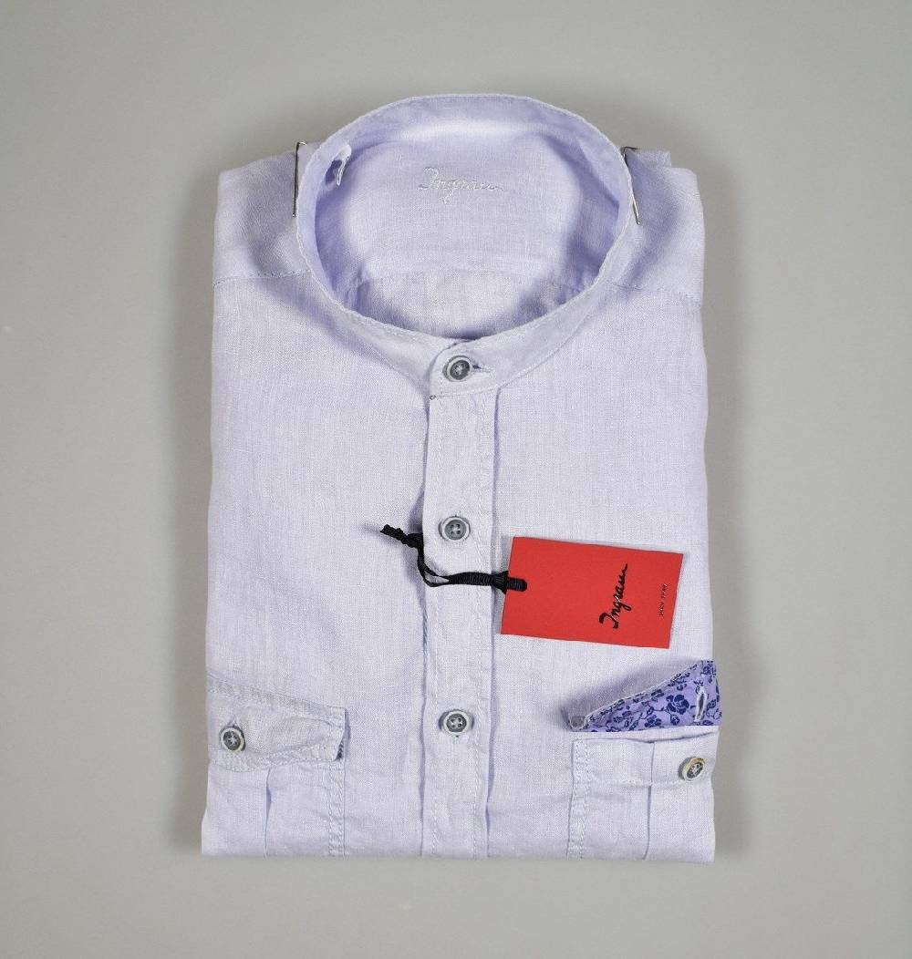Ingram Camicia Ingram In Puro Lino Lavato Collo Alla Coreana Regular Fit In Tre Colori