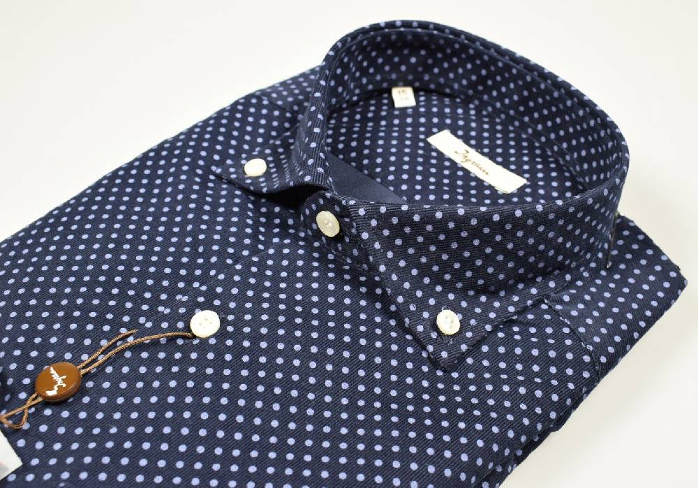 Ingram Camicia Ingram In Velluto Blu A Pois Collo Button Down