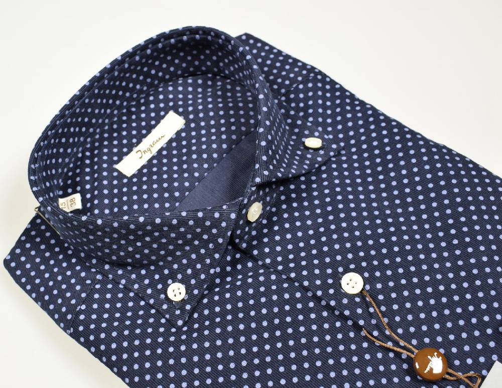 Ingram Camicia Ingram In Velluto Blu A Pois Collo Button Down