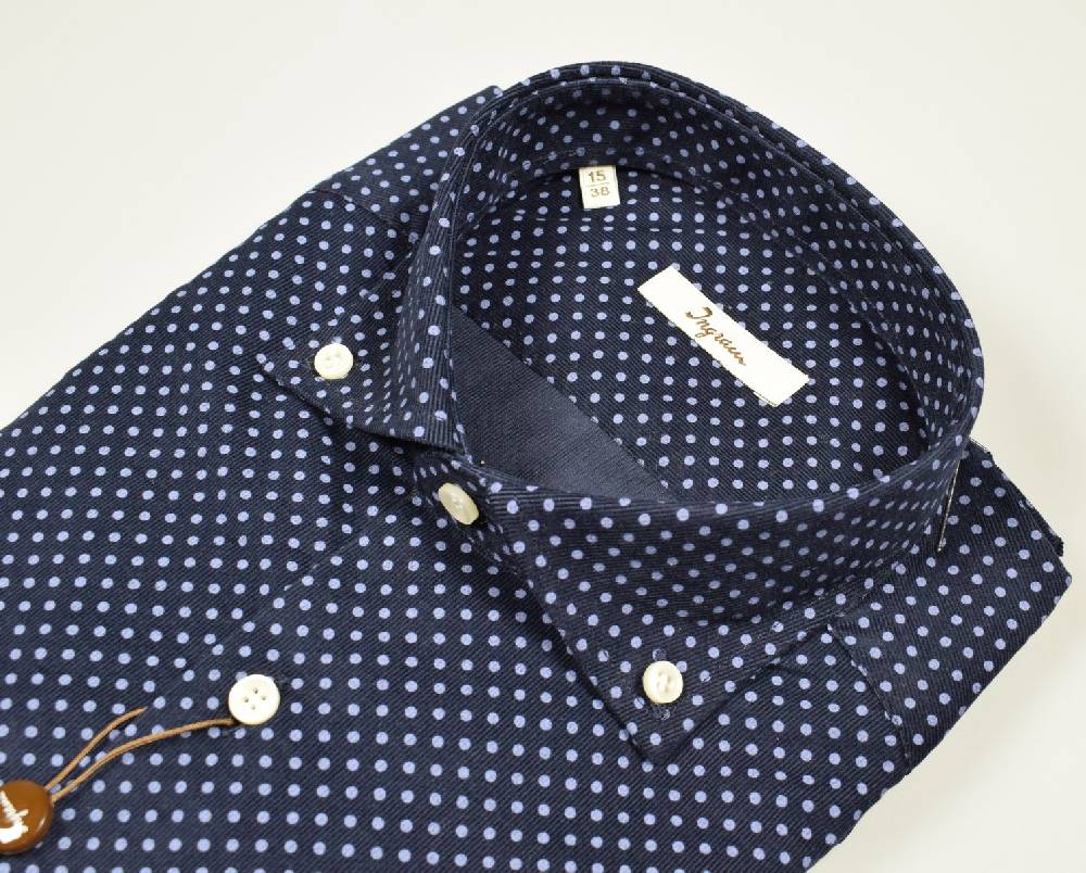 Ingram Camicia Ingram In Velluto Blu A Pois Collo Button Down