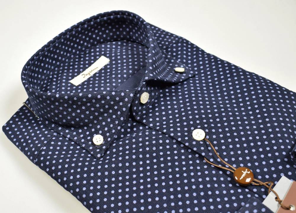 Ingram Camicia ingram in velluto blu a pois collo button down