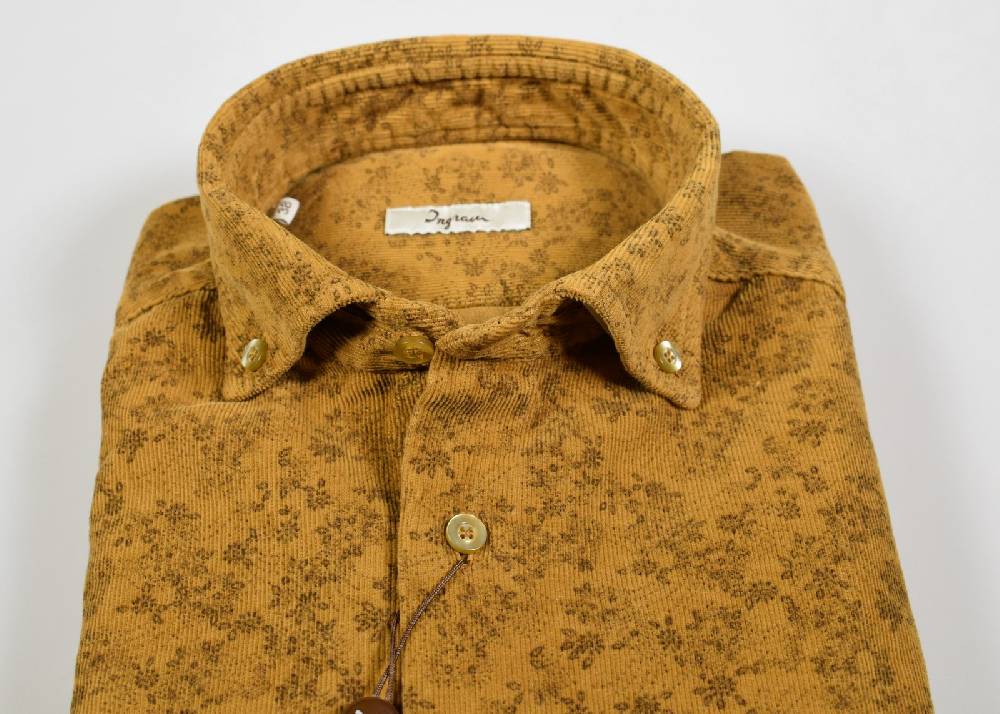 Ingram Camicia Ingram In Velluto Stampato Modern Fit Button Down