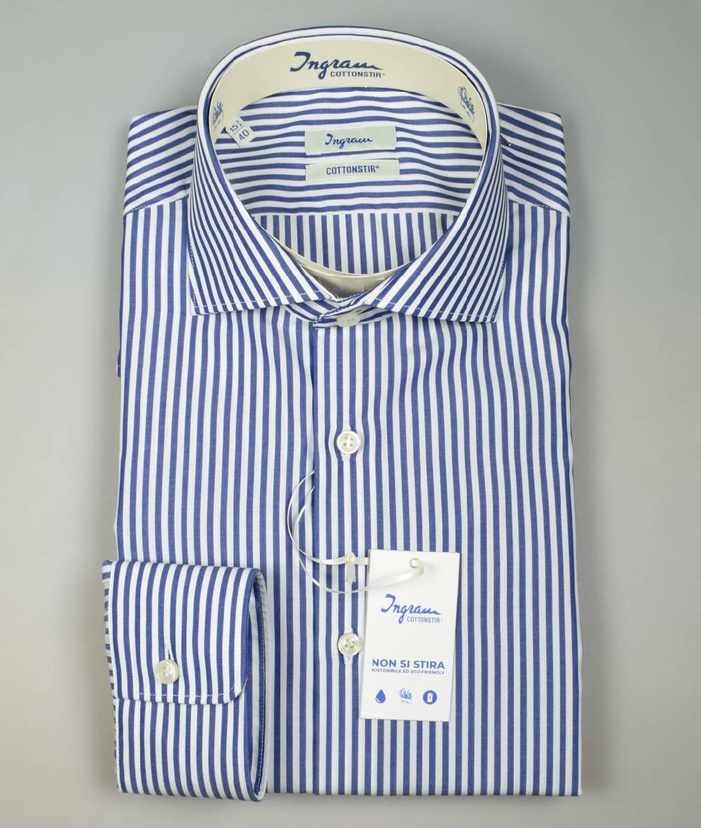 Ingram Camicia Ingram No Stiro A Righe Azzurro Slim Fit