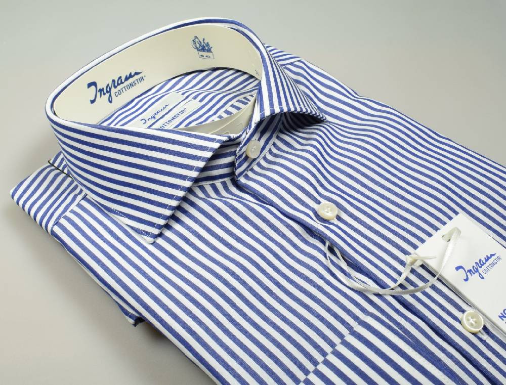 Ingram Camicia ingram no stiro a righe azzurro slim fit