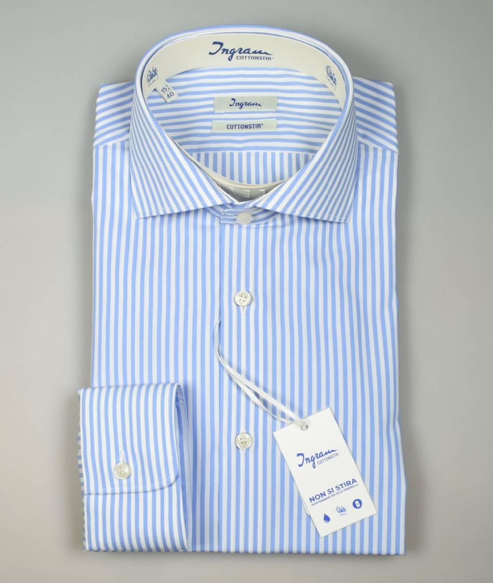 Ingram Camicia Ingram No Stiro A Righe Celeste Slim Fit