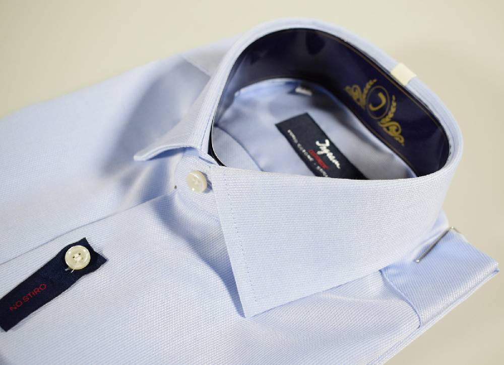 Ingram Camicia Ingram No Stiro Celeste Cotone Lavorato Slim Fit