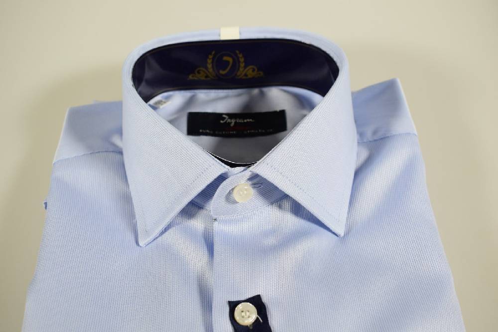 Ingram Camicia Ingram No Stiro Celeste Cotone Lavorato Slim Fit