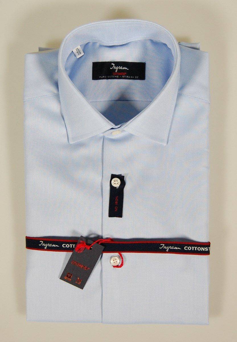 Ingram Camicia Ingram No Stiro In Cotone Oxford Celeste