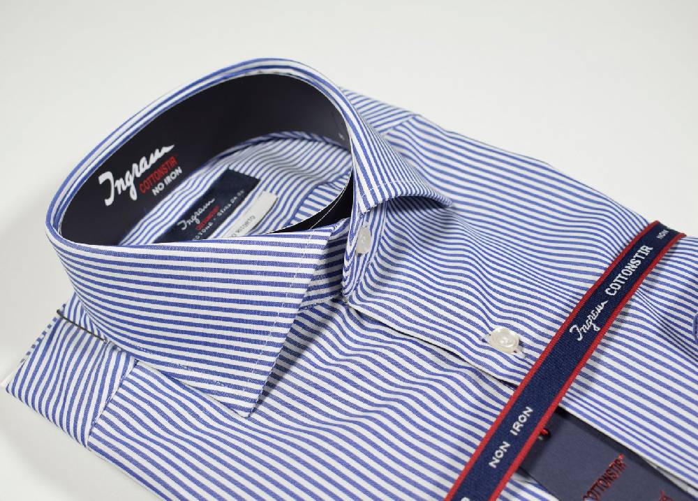 Ingram Camicia Ingram Slim Fit A Righe Azzurro Cotone No Stiro Doppio Ritorto