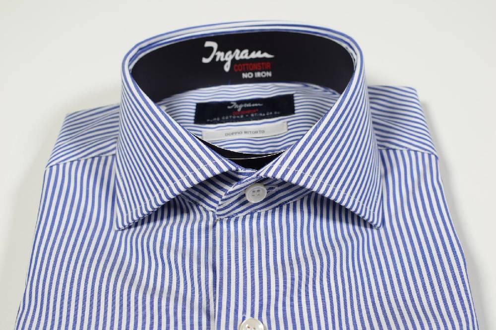 Ingram Camicia ingram slim fit a righe azzurro cotone no stiro doppio ritorto