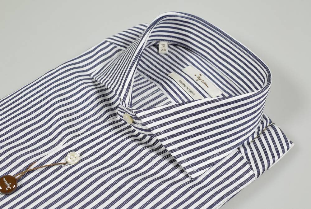Ingram Camicia Ingram Slim Fit A Righe Blu Scuro Puro Cotone Doppio Ritorto