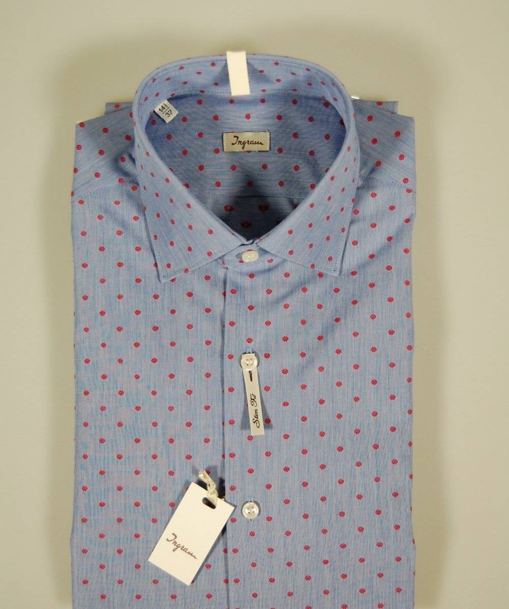 Ingram Camicia Ingram Slim Fit Azzurra Con Disegno Rosso