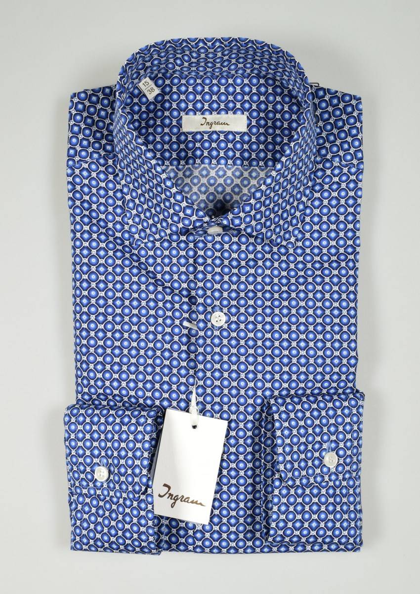 Ingram Camicia Ingram Slim Fit Azzurra Fantasia Stampata In Puro Cotone