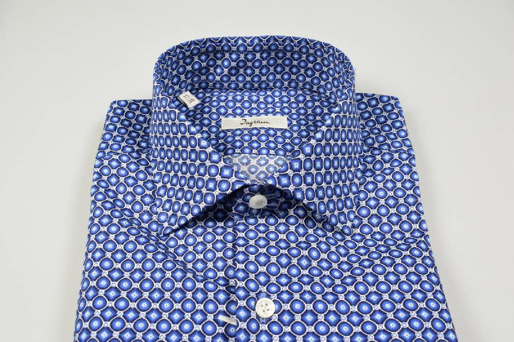 Ingram Camicia Ingram Slim Fit Azzurra Fantasia Stampata In Puro Cotone