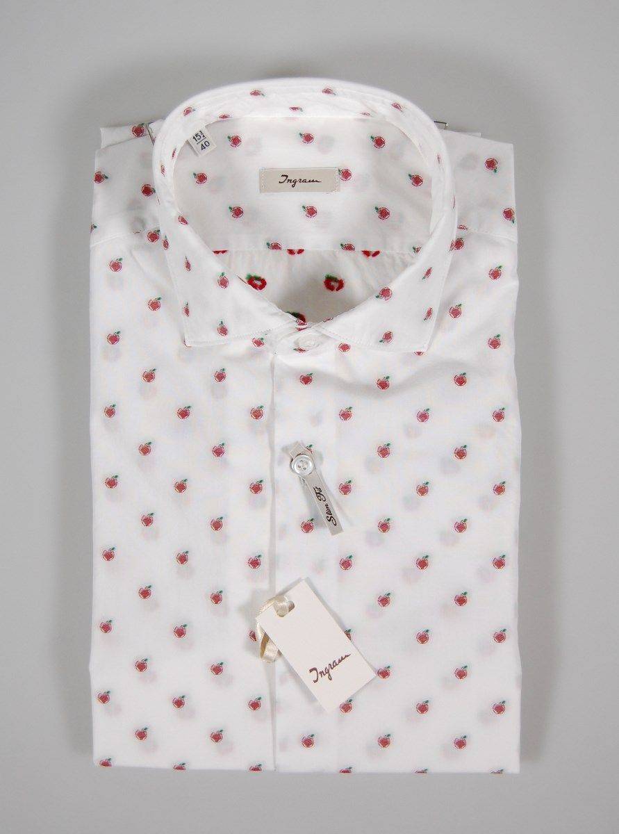 Ingram Camicia Ingram Slim Fit Bianca Con Mela Ricamata