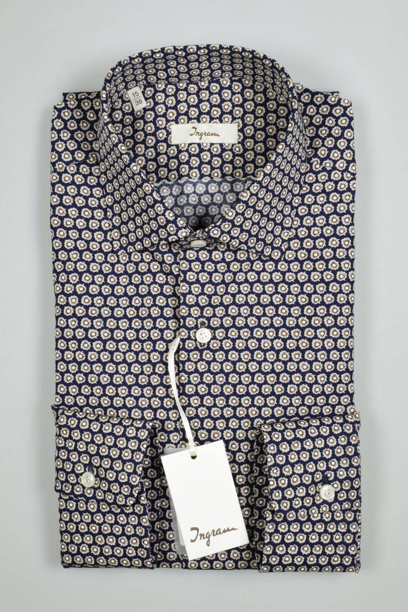 Ingram Camicia Ingram Slim Fit Blu Fantasia Stampata In Puro Cotone