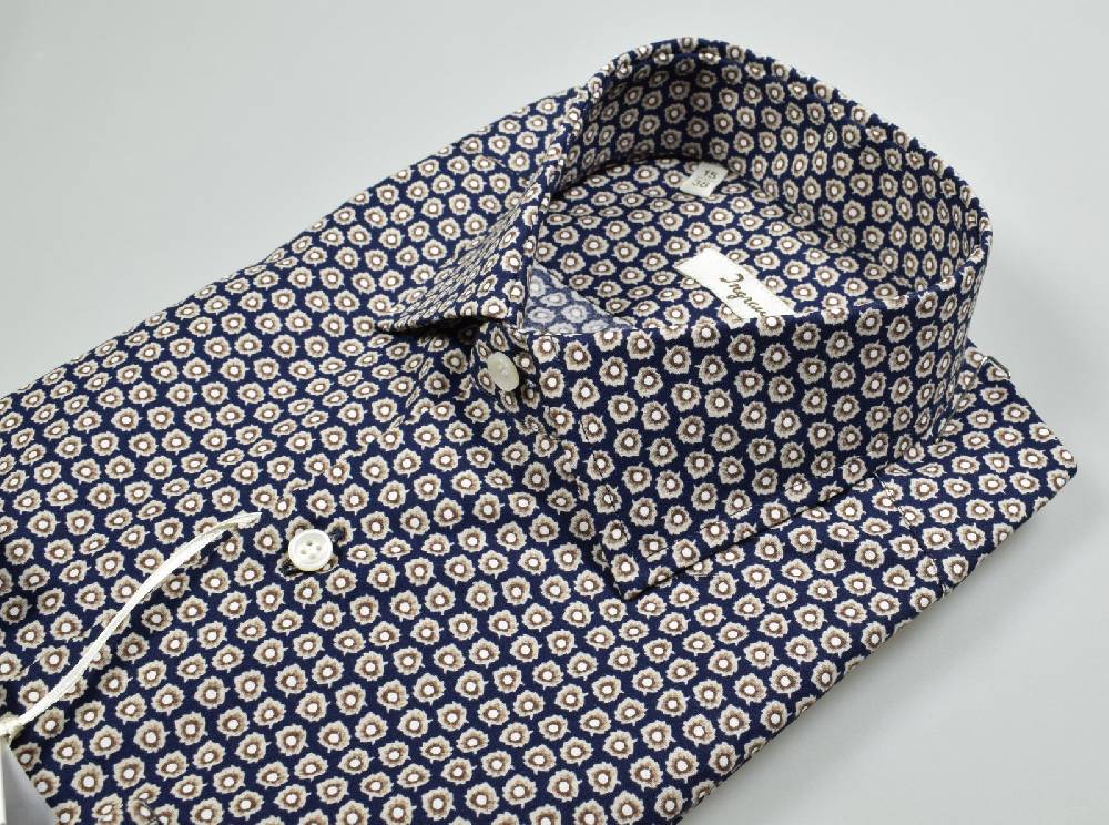 Ingram Camicia Ingram Slim Fit Blu Fantasia Stampata In Puro Cotone