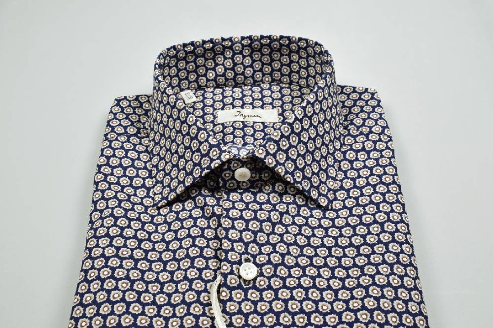 Ingram Camicia Ingram Slim Fit Blu Fantasia Stampata In Puro Cotone