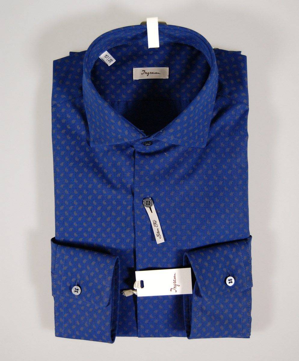 Ingram Camicia Ingram Slim Fit Blu Micro Fantasia Marrone