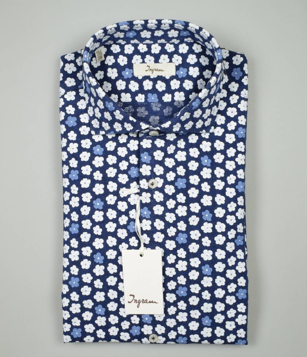 Ingram Camicia Ingram Slim Fit Cotone E Lino Fantasia Stampata
