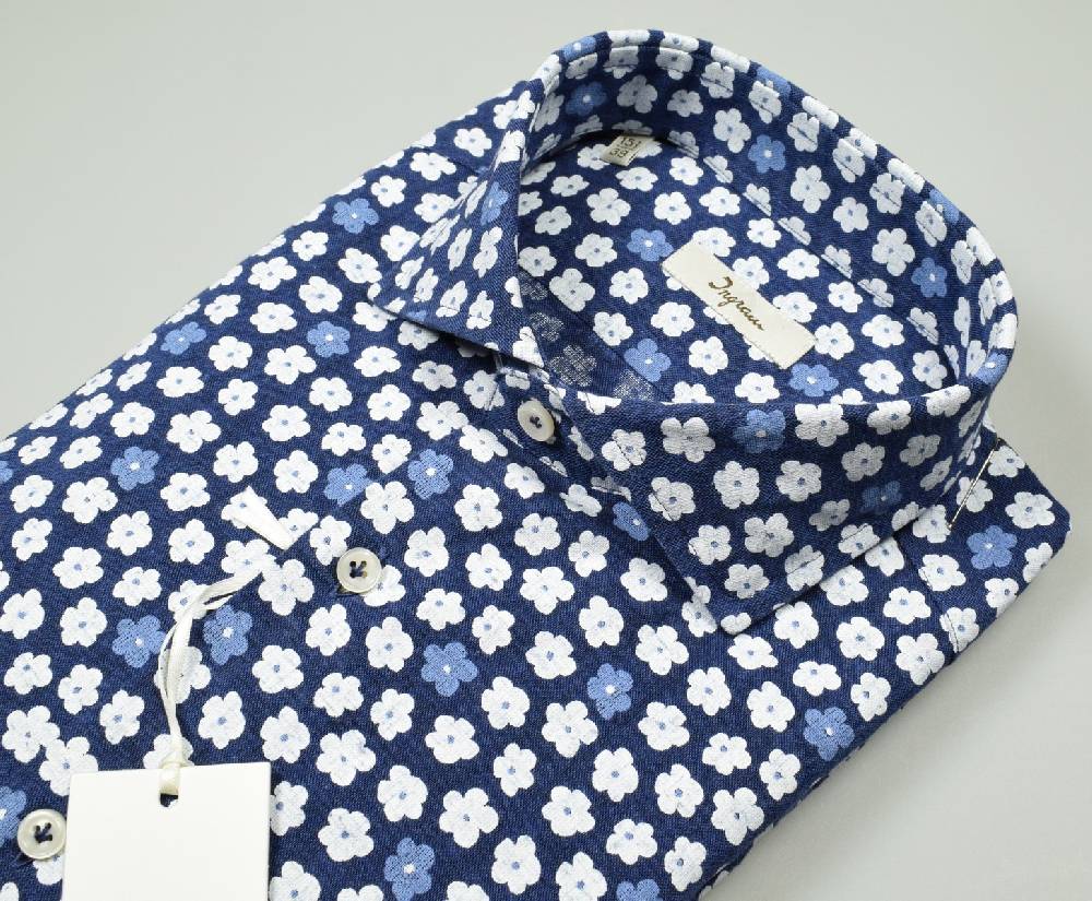 Ingram Camicia Ingram Slim Fit Cotone E Lino Fantasia Stampata
