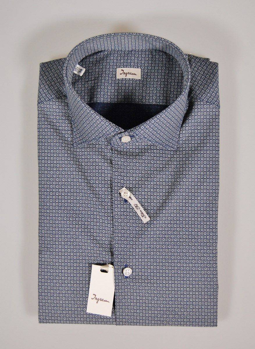 Ingram Camicia Ingram Slim Fit Cotone Strech Blu Micro Disegno