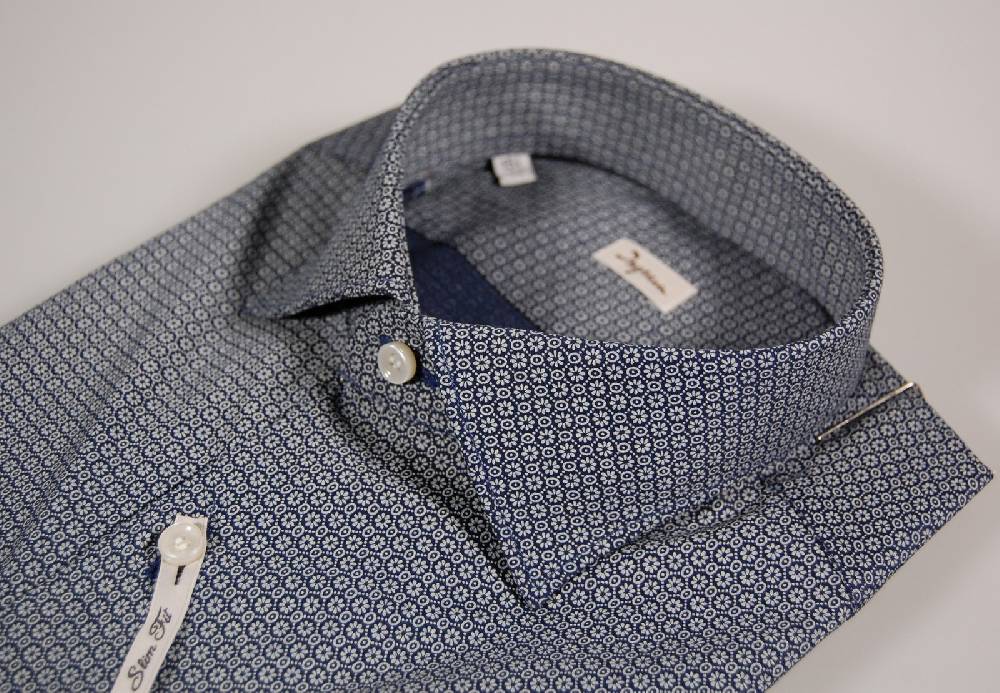 Ingram Camicia Ingram Slim Fit Cotone Strech Blu Micro Disegno