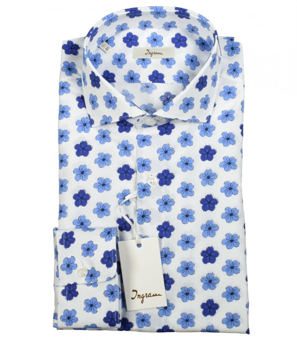 Ingram Camicia Ingram Slim Fit Fantasia Floreale In Puro Cotone