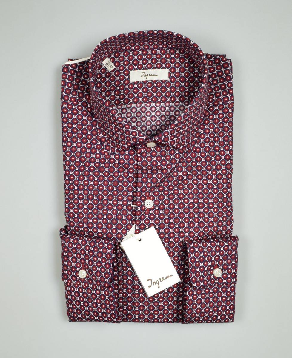 Ingram Camicia Ingram Slim Fit Fantasia Geometrica Bordeaux