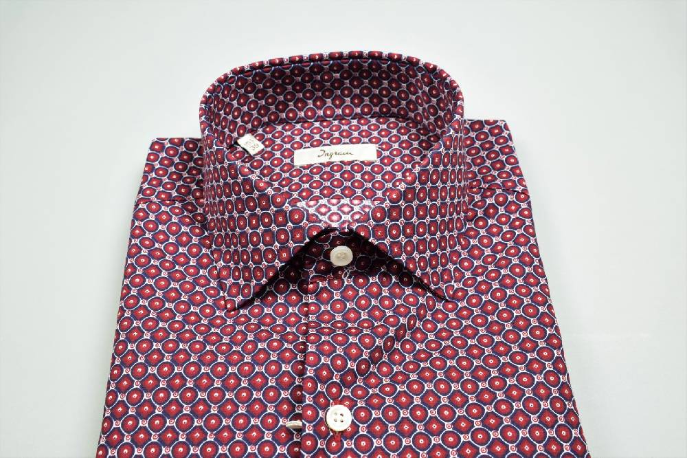 Ingram Camicia Ingram Slim Fit Fantasia Geometrica Bordeaux