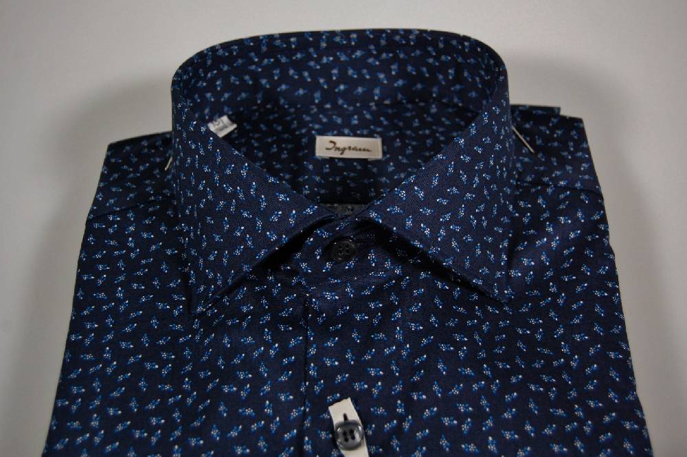 Ingram Camicia Ingram Slim Fit In Cotone Stretch Blu Scuro A Fantasia