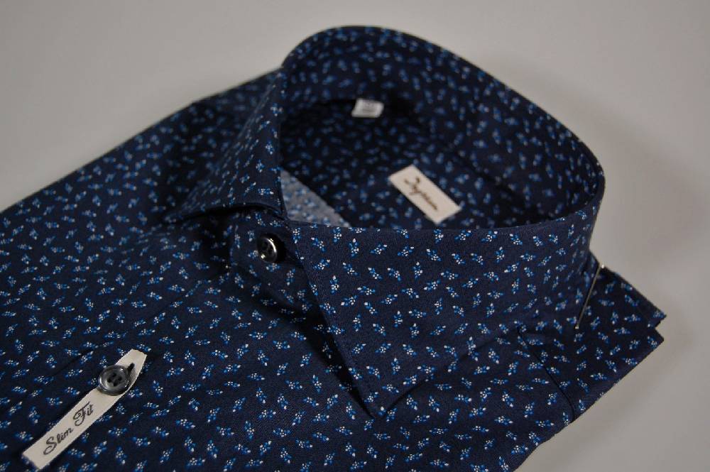 Ingram Camicia ingram slim fit in cotone stretch blu scuro a fantasia