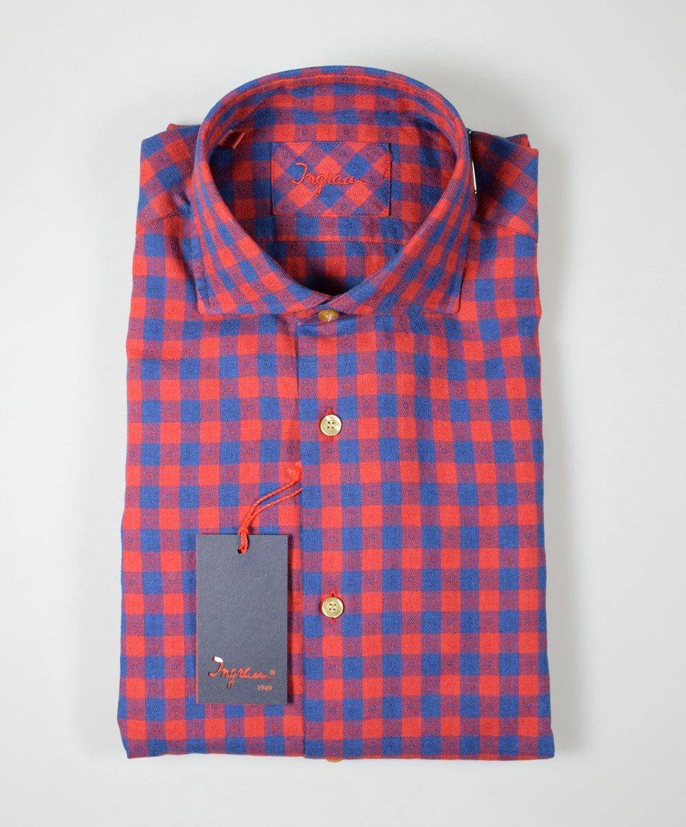 Ingram Camicia Ingram Slim Fit In Flanella Rasata A Quadri Blu E Rosso