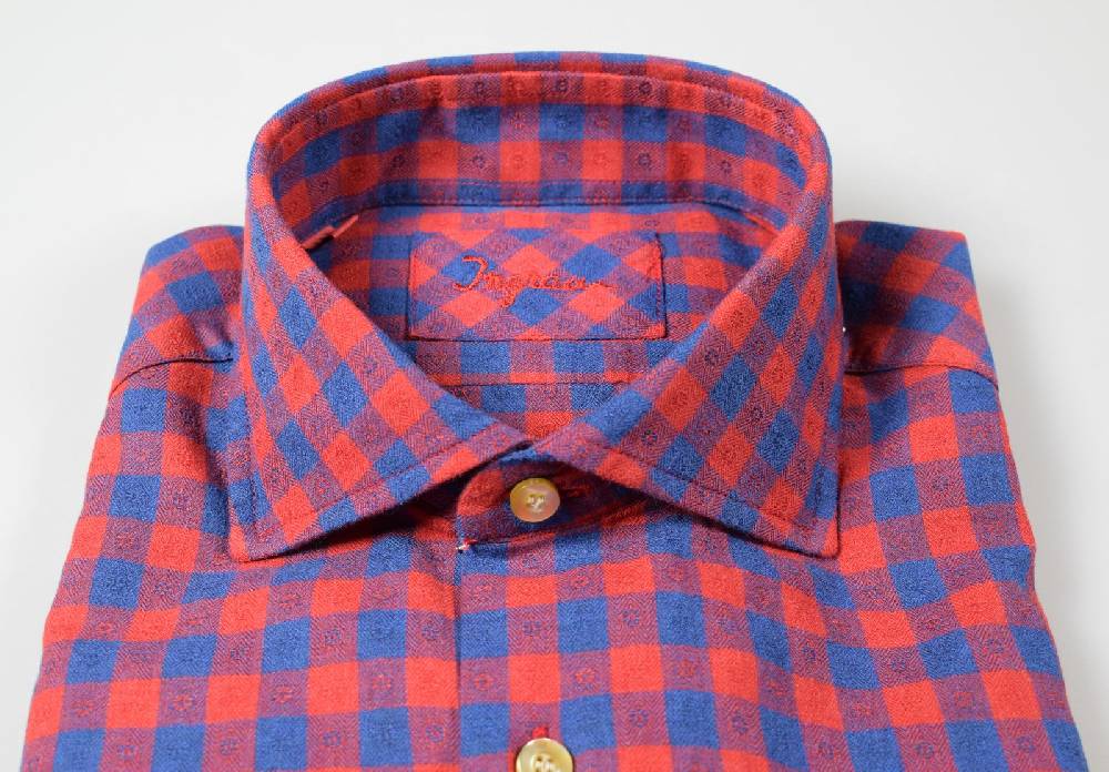 Ingram Camicia Ingram Slim Fit In Flanella Rasata A Quadri Blu E Rosso