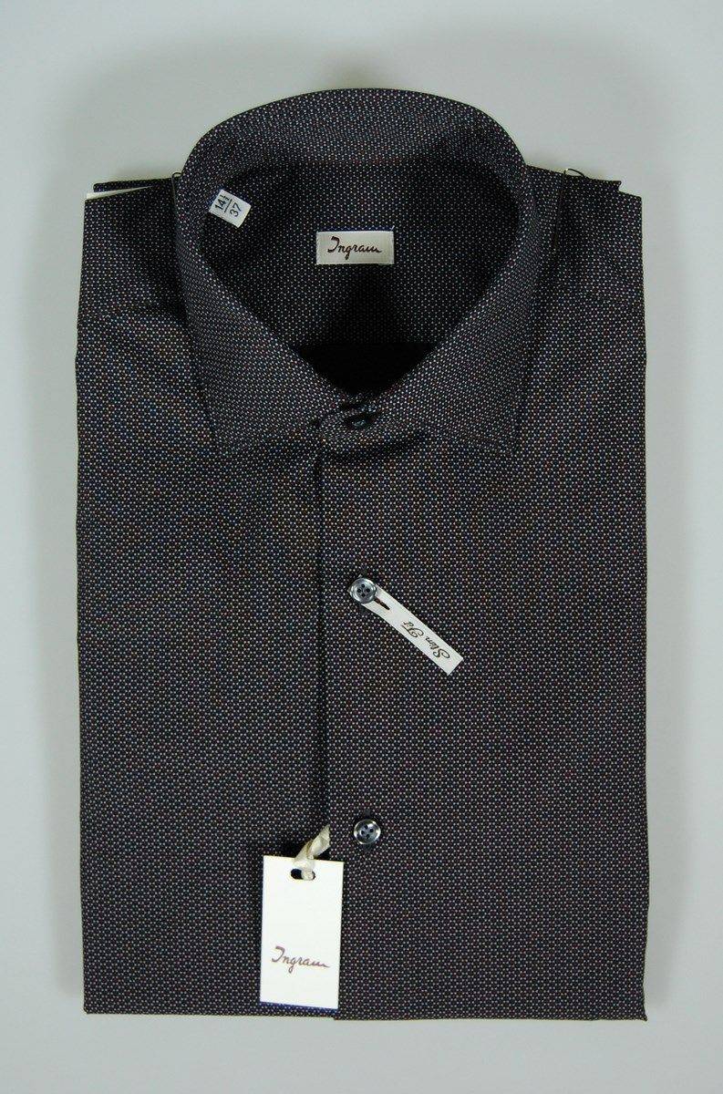 Ingram Camicia Ingram Slim Fit Micro Disegno Grigio Nero E Bordeaux