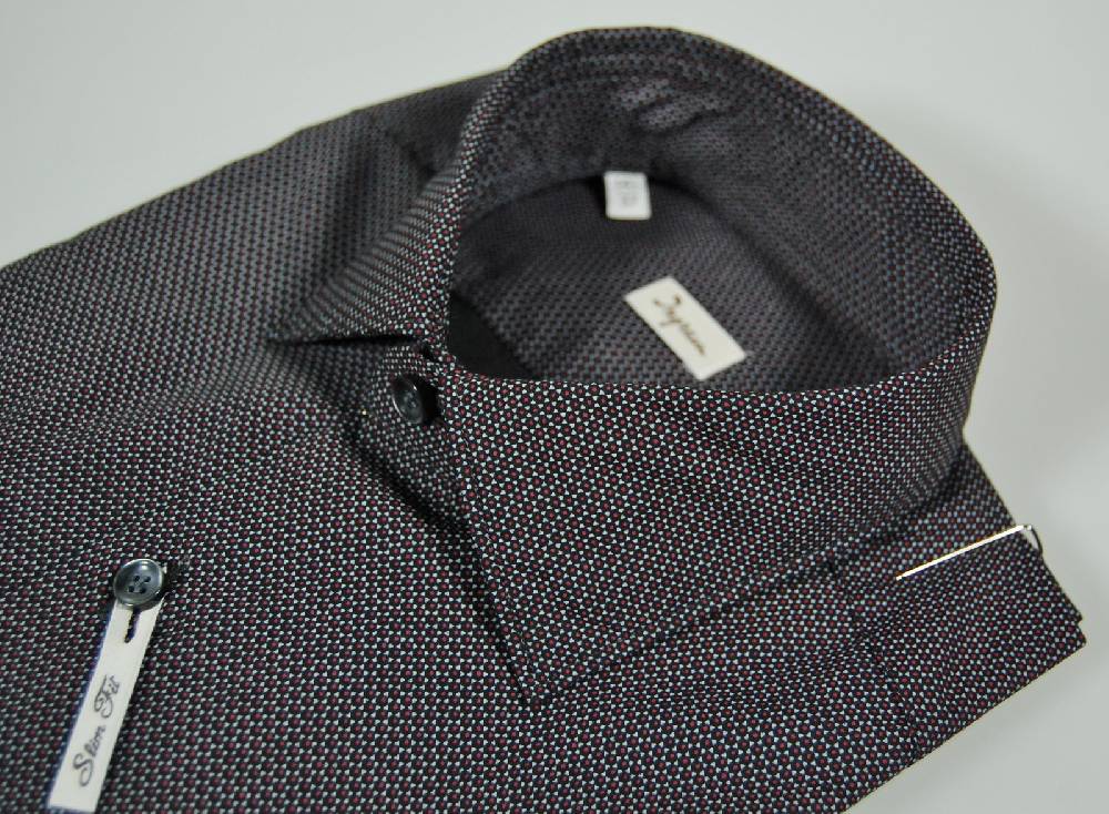 Ingram Camicia Ingram Slim Fit Micro Disegno Grigio Nero E Bordeaux