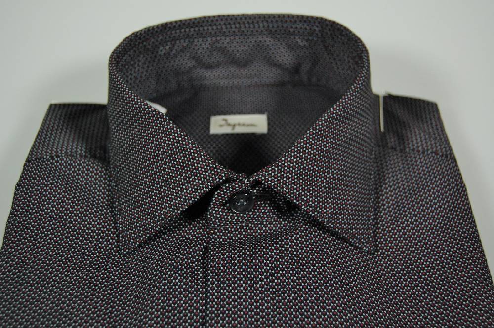 Ingram Camicia Ingram Slim Fit Micro Disegno Grigio Nero E Bordeaux