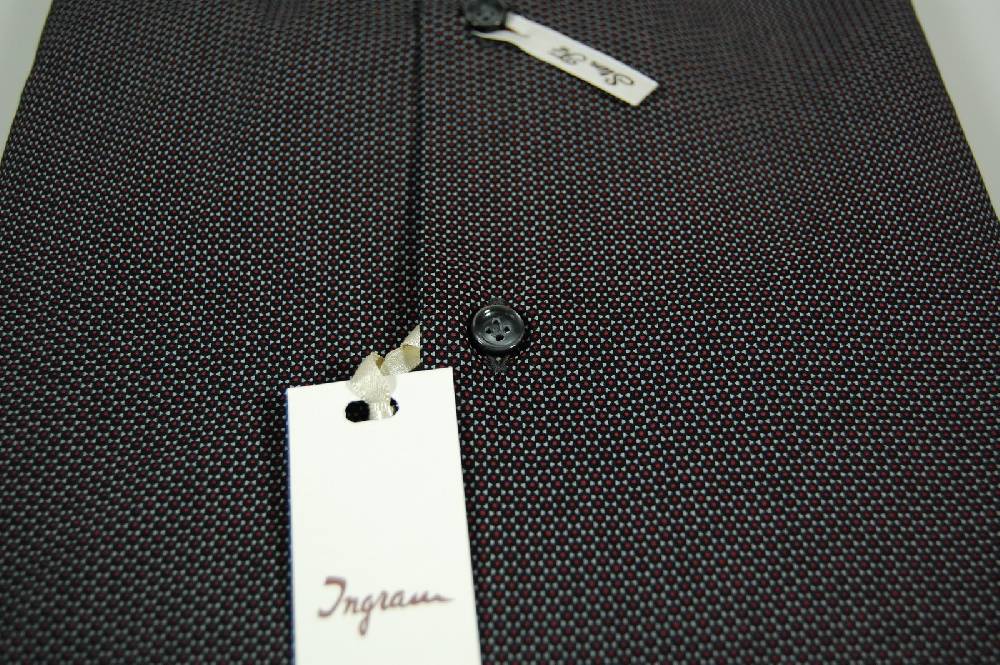 Ingram Camicia Ingram Slim Fit Micro Disegno Grigio Nero E Bordeaux