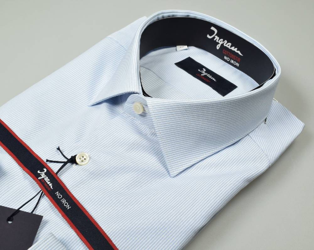Ingram Camicia Ingram Slim Fit Mille Righe Celeste Cotone No Stiro
