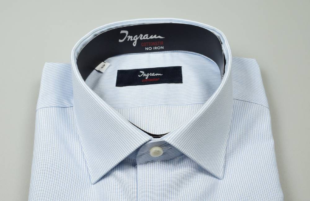 Ingram Camicia Ingram Slim Fit Mille Righe Celeste Cotone No Stiro
